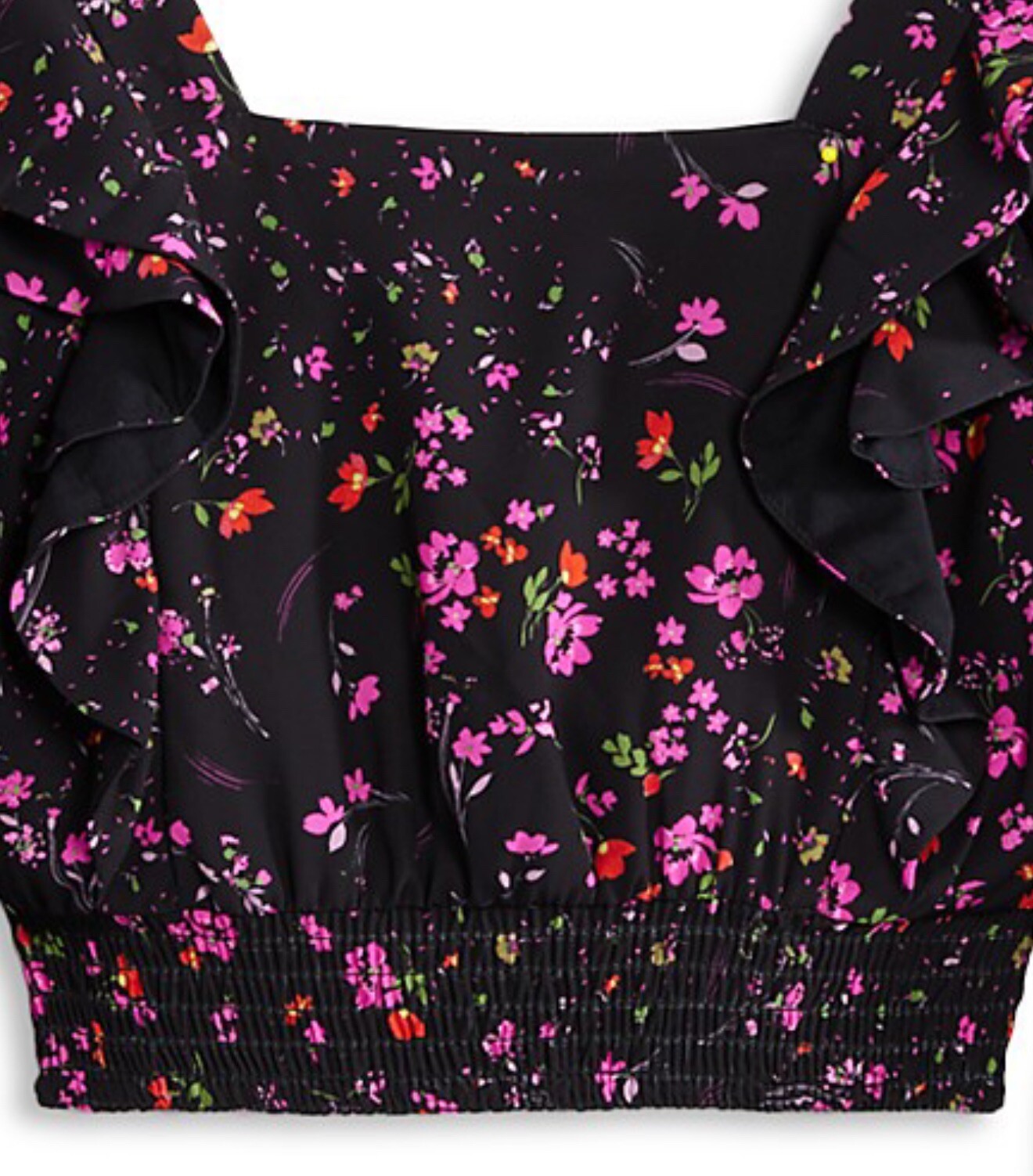 Aqua Girls Floral Print Ruffled Top Big Kid Exclusive Color Black Multi L 10/12