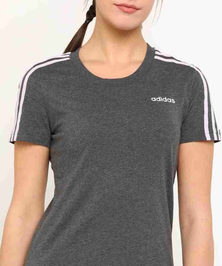 Adidas Women's Essentials 3 Strip Slim Tee, Dark Grey Heather Size XL New