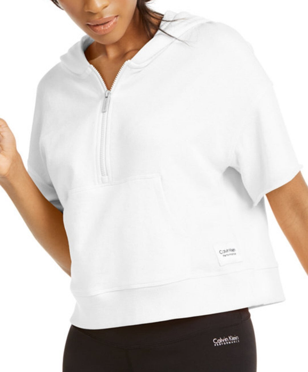 Calvin Klein Womens Quarter Zip Cropped Hoodie Color White Size XL NWT