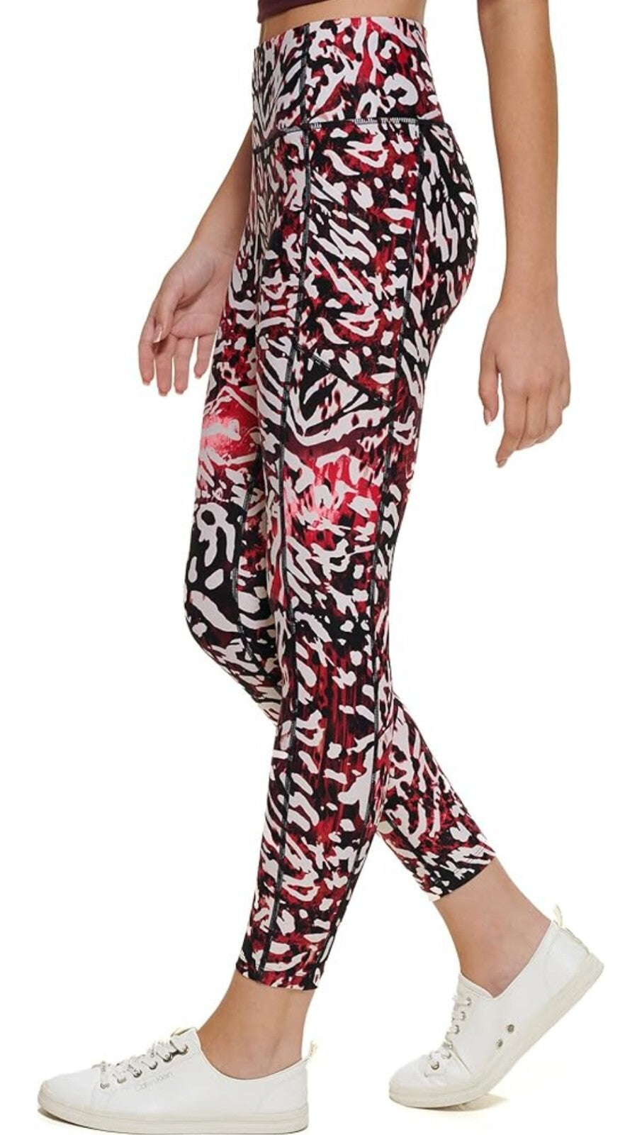 Calvin Klein Women's Printed High-waist Leggings With Pocket Ram Garnet NWT