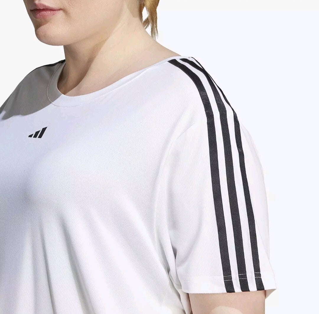 Adidas Women's Plus Size Aeroready Train Essentials 3-Stripes T-Shirt White NWT