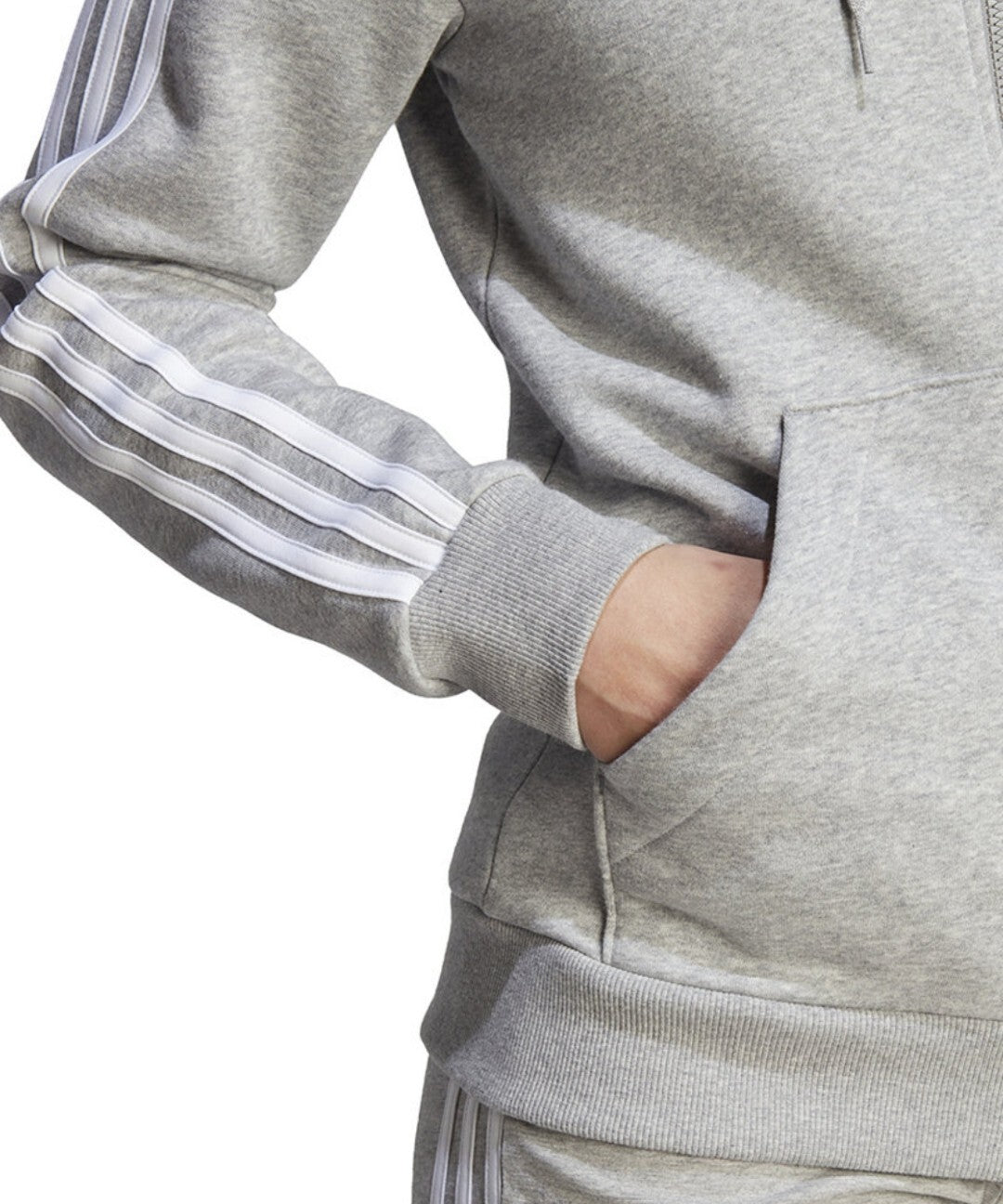 Adidas Women's Essentials 3-Stripe Full Zip Hoodie Grey Heather XS E10683 New