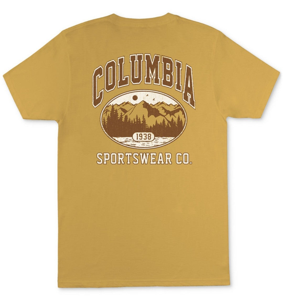 Columbia Men's Ivy Mountain Graphic Sportswear Crewneck T-Shirt XXL Mustard NWT