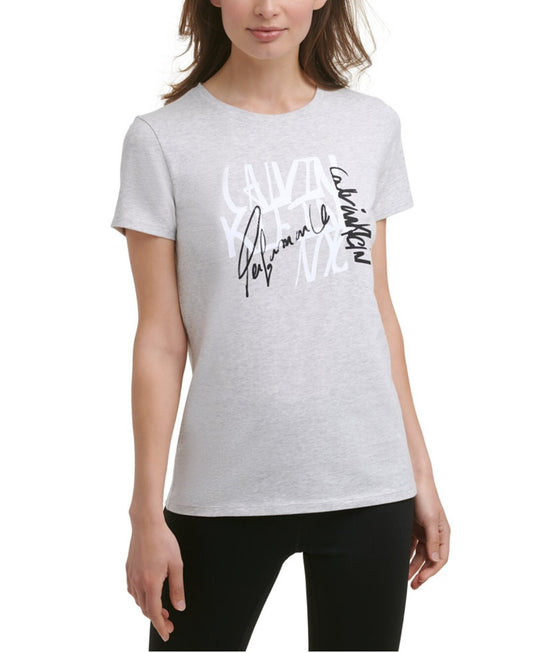 Calvin Klein Women's Performance Script Logo T-Shirt Color Gray Size X-Small NWT