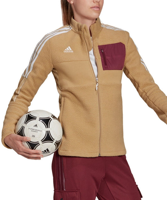 Adidas Women's Tiro Winterized Fleece Full Zip Track Jacket Size M Beige NWT