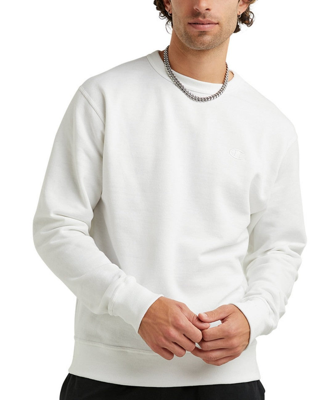 Champion Mens Powerblend Fleece C Logo Crewneck Sweatshirt White Size 2XL NWT