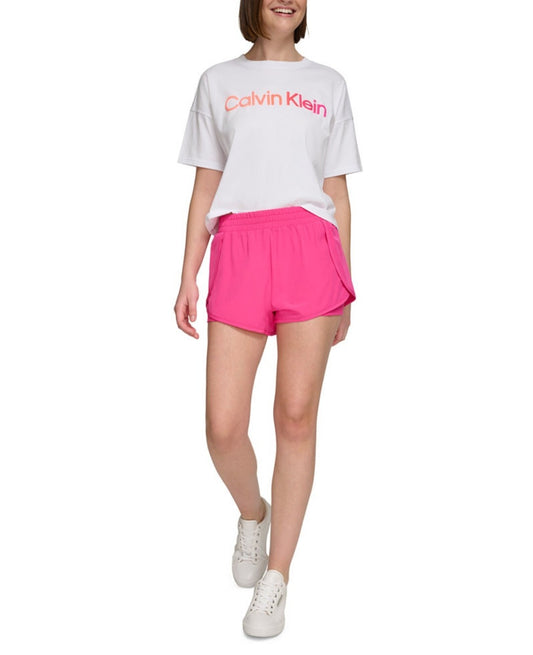 Calvin Klein Womens Wrap Elastic Waist Lined Athletic Comfort Pink Shorts XL NWT