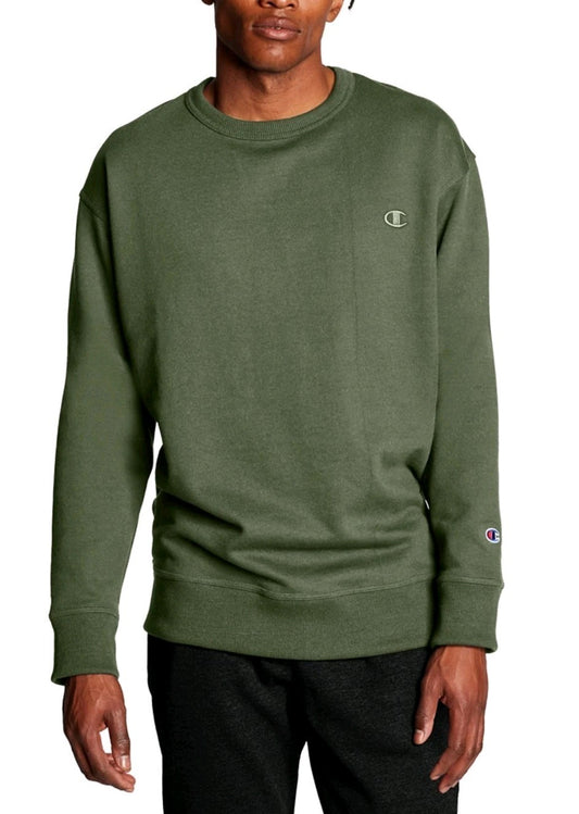Champion Mens Powerblend Fleece C Logo Crewneck SweatshirtCargo Olive Small NWT