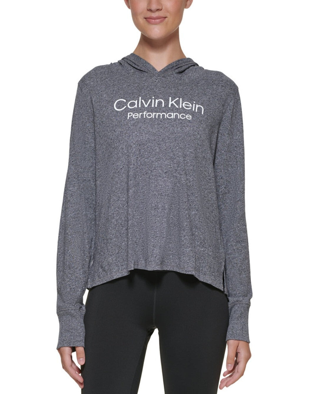 Calvin Klein Performance Women's Stacked Logo Hooded Top Gray Heather Size L NWT