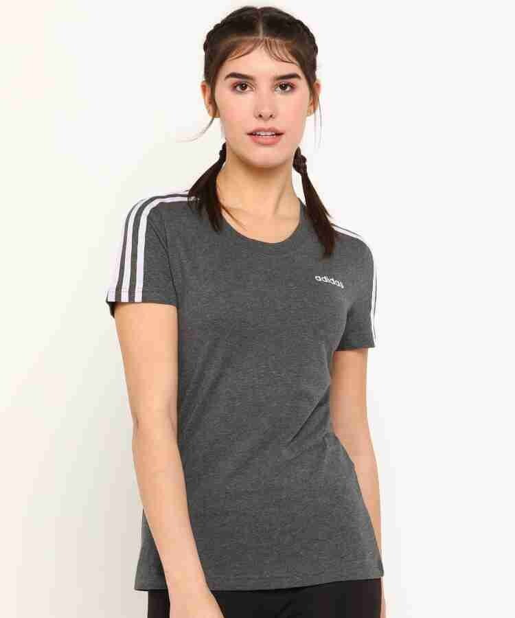 Adidas Women's Essentials 3 Strip Slim Tee, Dark Grey Heather Size XL New