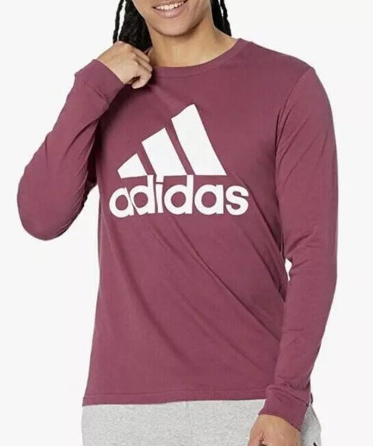 Adidas Men's Basic Badge of Sport Long-Sleeve Crewneck T-Shirt Victory Crimson