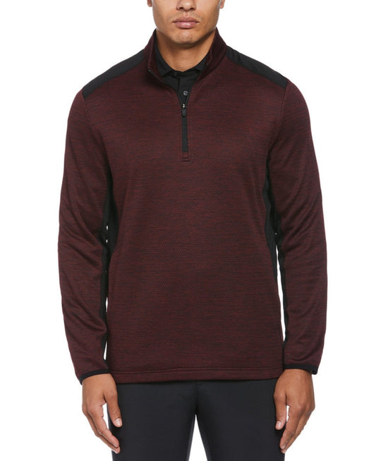 PGA TOUR Men Two Tone Space Dyed Quarter Zip Golf Pullover Top Maroon Heather