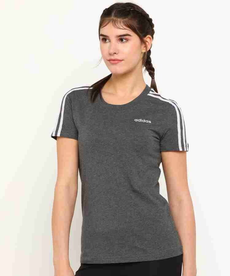 Adidas Women's Essentials 3 Strip Slim Tee, Dark Grey Heather Size XL New