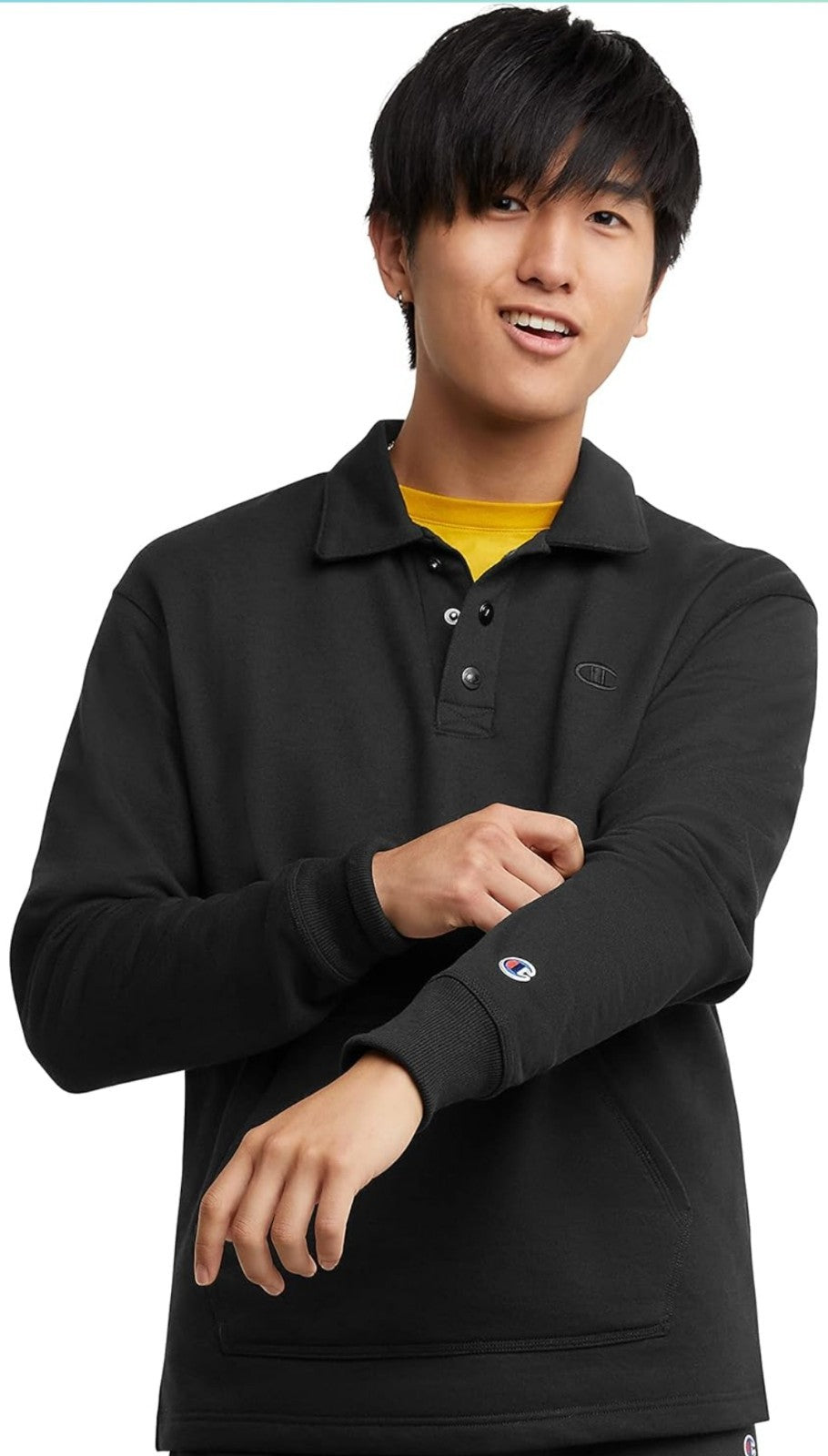 Champion Mens Powerblend Classic Fit Rugby Long Sleeves Shirt Medium Black NWT