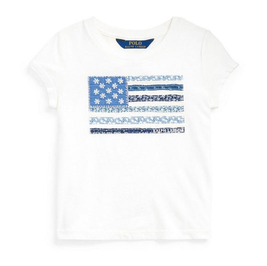 PoloRalph Lauren Kids Girl Floral Flag Cotton Jersey Tee Short Sleeve White 2/2T