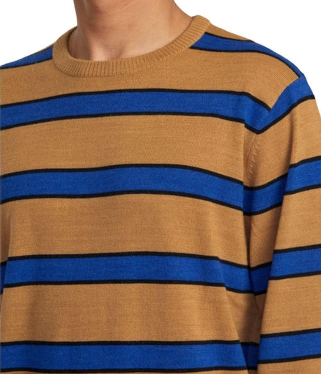 RVCA Mens Regular Fit Pullover Crewneck Sweater Alex StripeButterscotch Large 