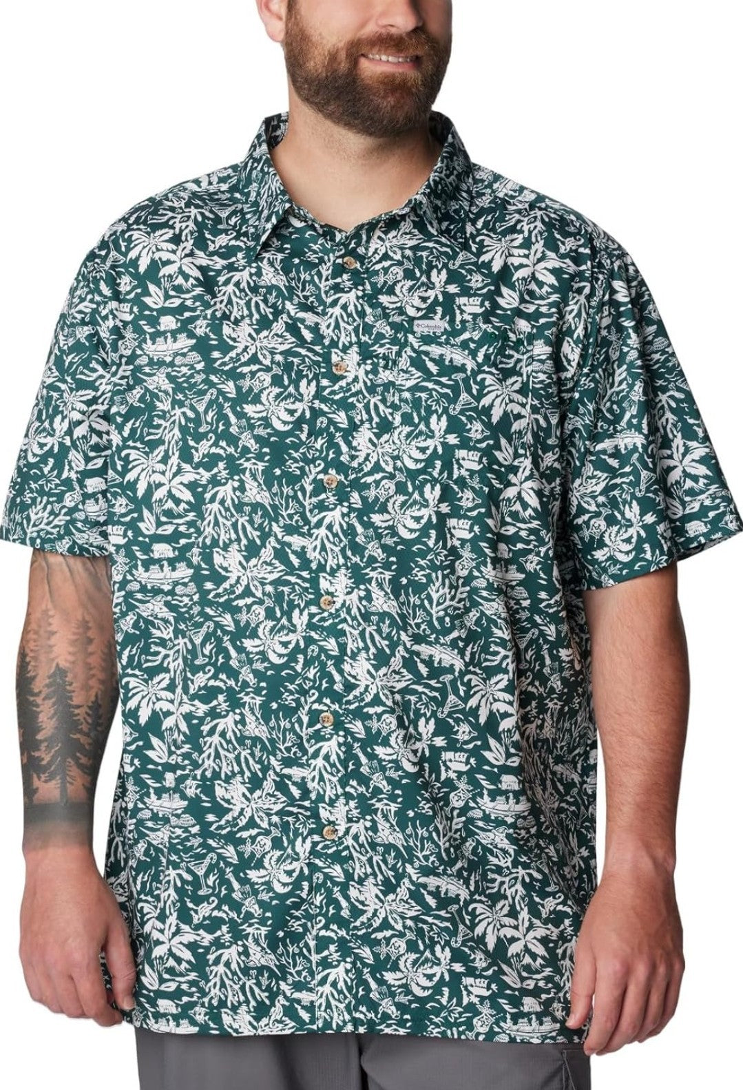 COLUMBIA Men's PFG Super Slack Tide Camp Shirt Green Print Small Omni-Wick NWT