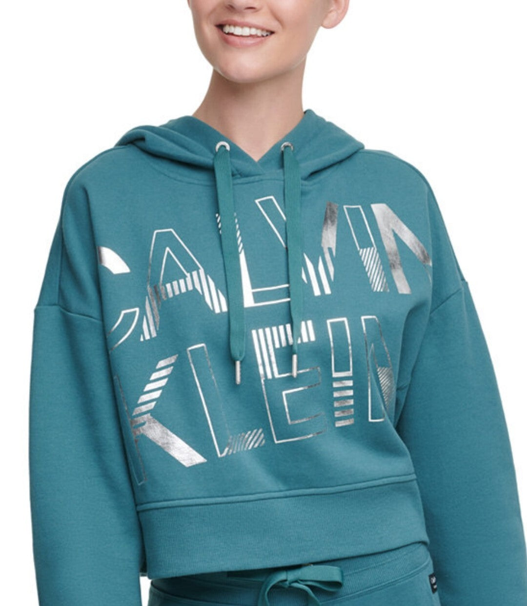 Calvin Klein Women's Performance Logo-Graphic Fleece Hoodie Color Juniper XL New