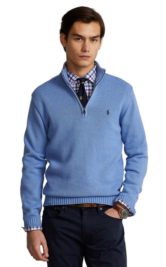 Polo Ralph Lauren Men's Cotton 1/4 Zip Luxury Designer Sweater Size XL Blue NWT