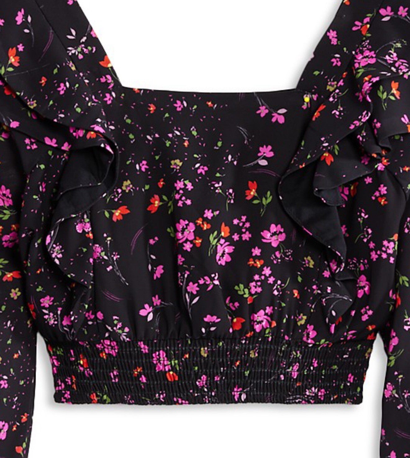 Aqua Girls Floral Print Ruffled Top Big Kid Exclusive Color Black Multi L 10/12