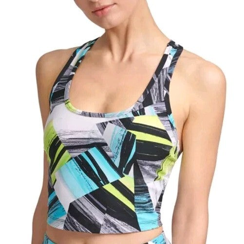 Calvin Klein Womens Printed Racerback Cropped Tank Top Small Prism Green Glow