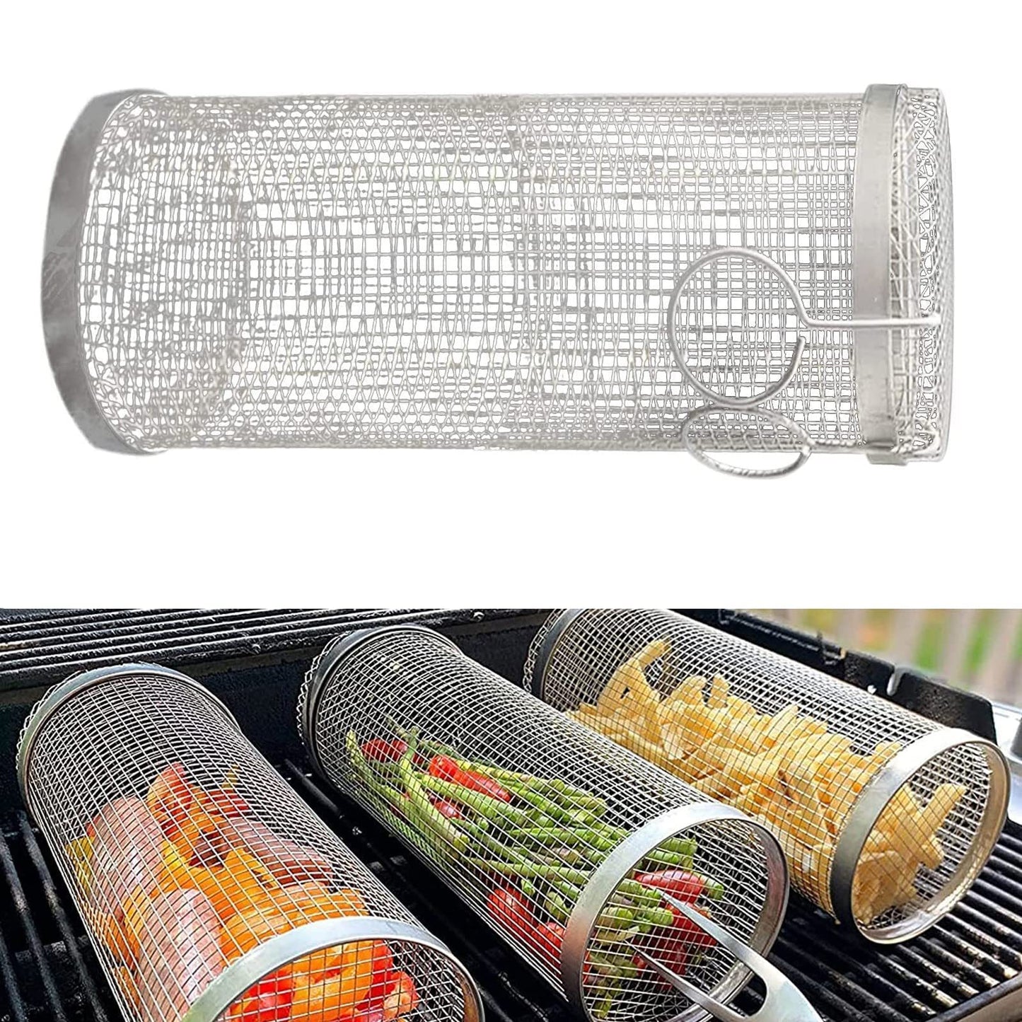 Rolling Grilling Basket Metal BBQ Basket