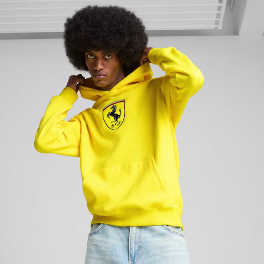 Puma Men's Regular Fit Scuderia Ferrari Race Big Shield Hoodie Yellow Medium