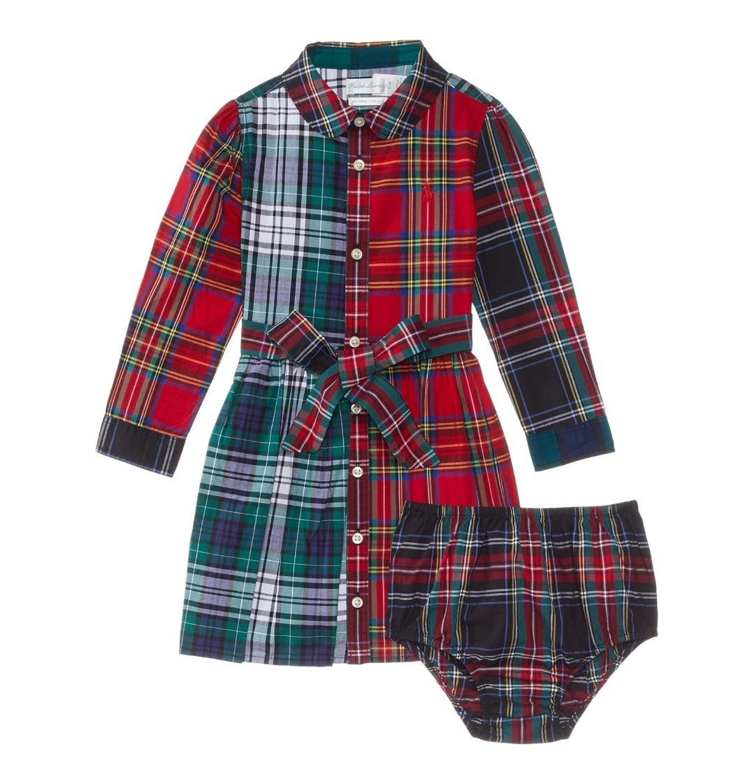 Polo Ralph Lauren Baby Girls Kids Plaid Cotton Shirtdress & Bloomer Red Multi 