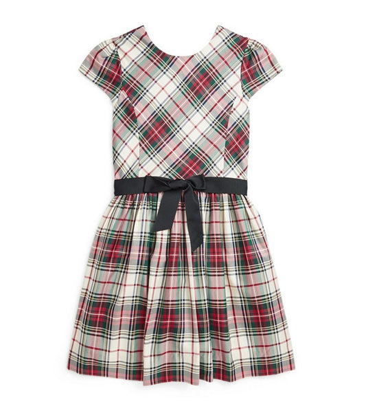 Polo Ralph Lauren Girls Big Kids Plaid Twill Fit & Flare Dress Color Cream New