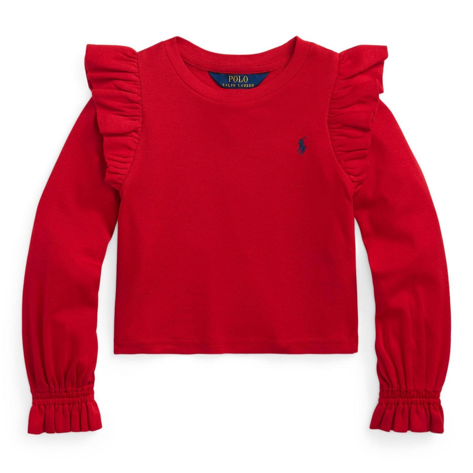 Polo Ralph Lauren Little Kids Ruffled Cotton Modal Long Sleeve Top Red Size 4 