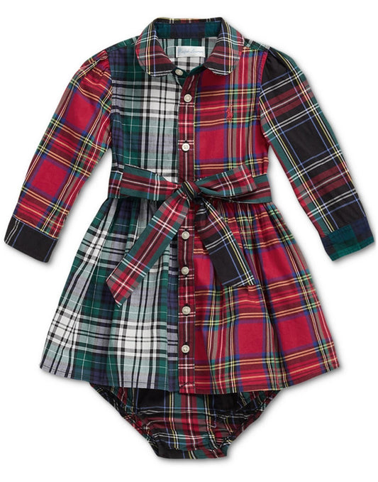Polo Ralph Lauren Baby Girls Kids Plaid Cotton Shirtdress & Bloomer Red Multi 