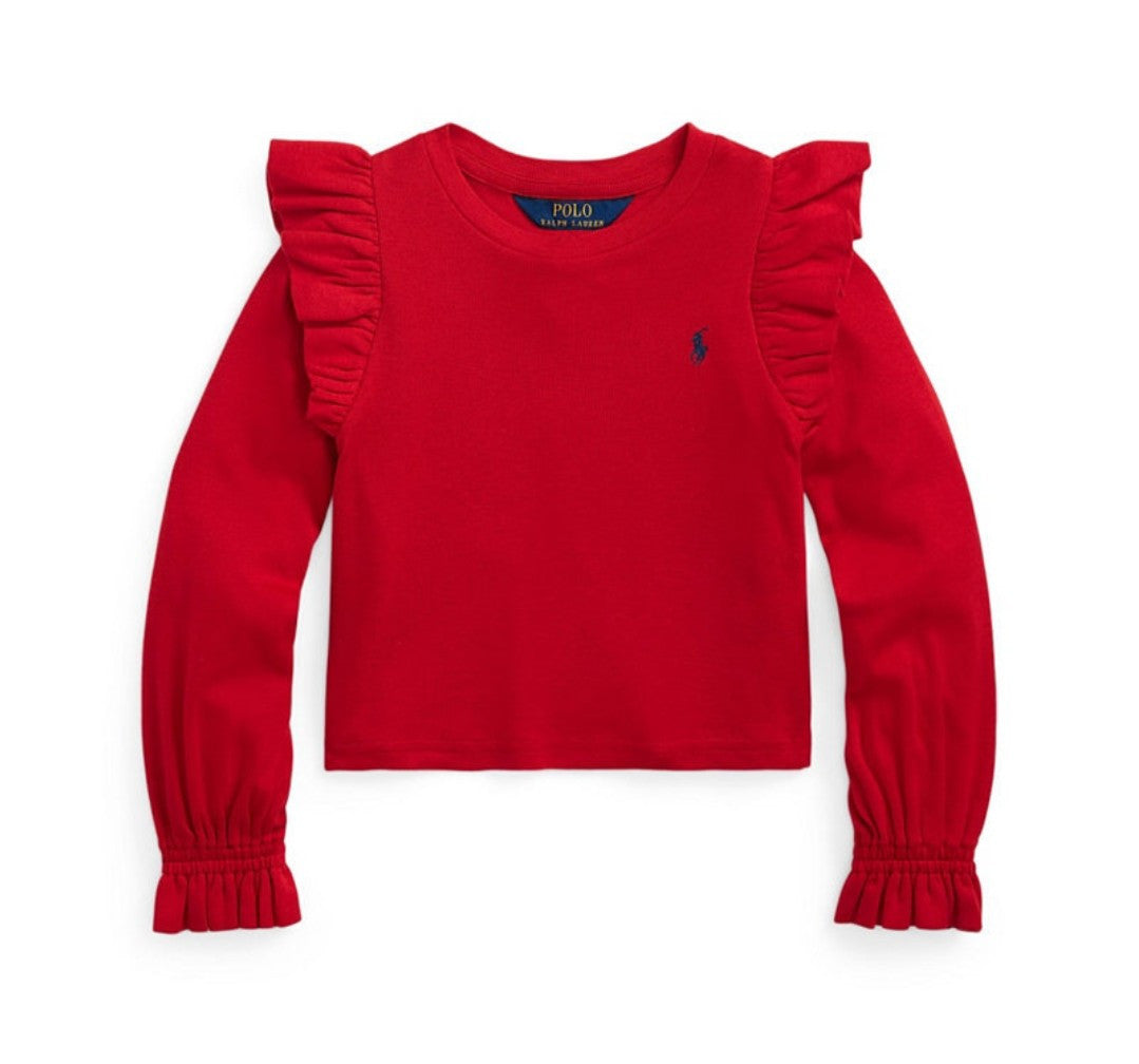 Polo Ralph Lauren Little Kids Ruffled Cotton Modal Long Sleeve Top Red Size 4 