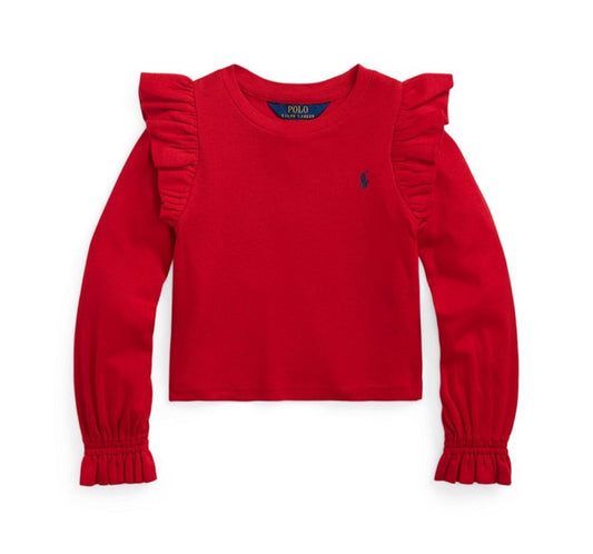 Polo Ralph Lauren Little Kids Ruffled Cotton Modal Long Sleeve Top Red Size 4 