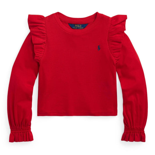 Polo Ralph Lauren Big Girls Ruffled Cotton Modal Long Sleeve Sweatshirt Red XL