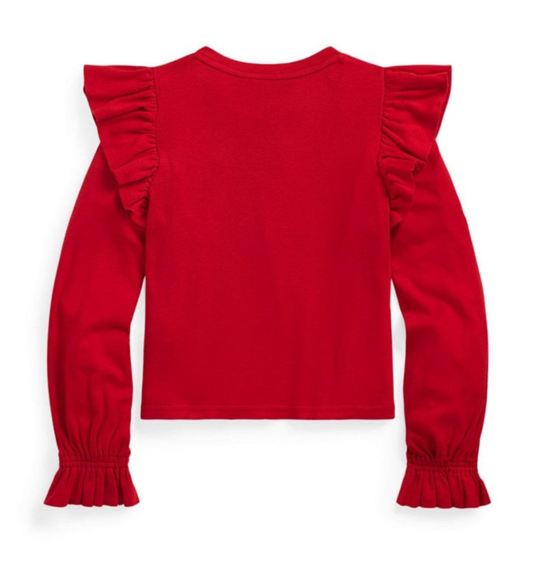 Polo Ralph Lauren Big Girls Ruffled Cotton Modal Long Sleeve Sweatshirt Red XL