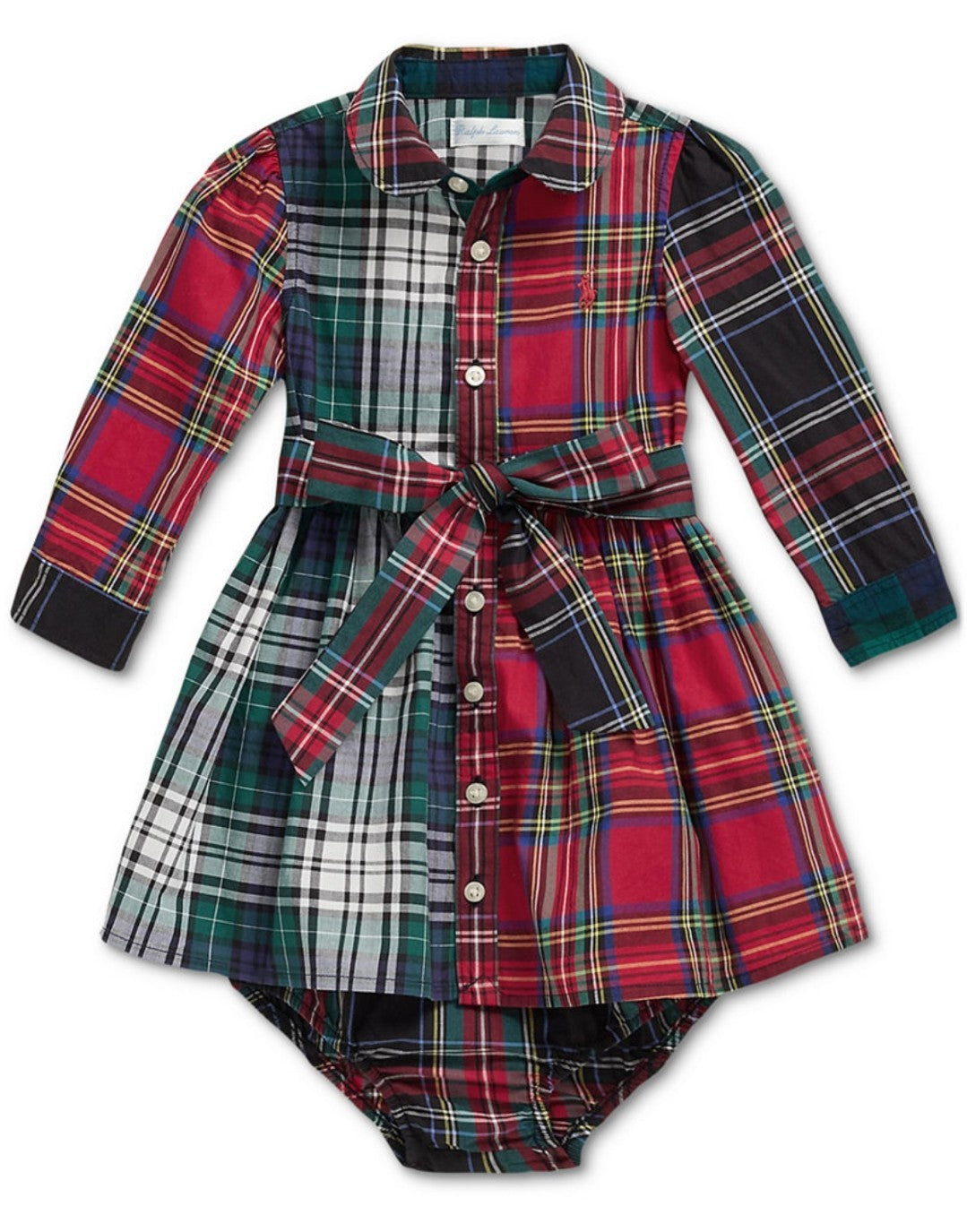 Polo Ralph Lauren Baby Girls Plaid Cotton Shirtdress & Bloomer Red Multi 18M New