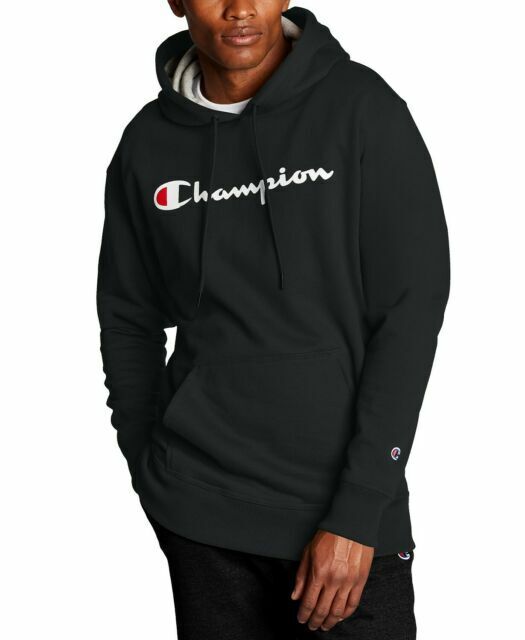 Champion Men's Script Logo Powerblend Hoodie Size 2XL Color Black NWT